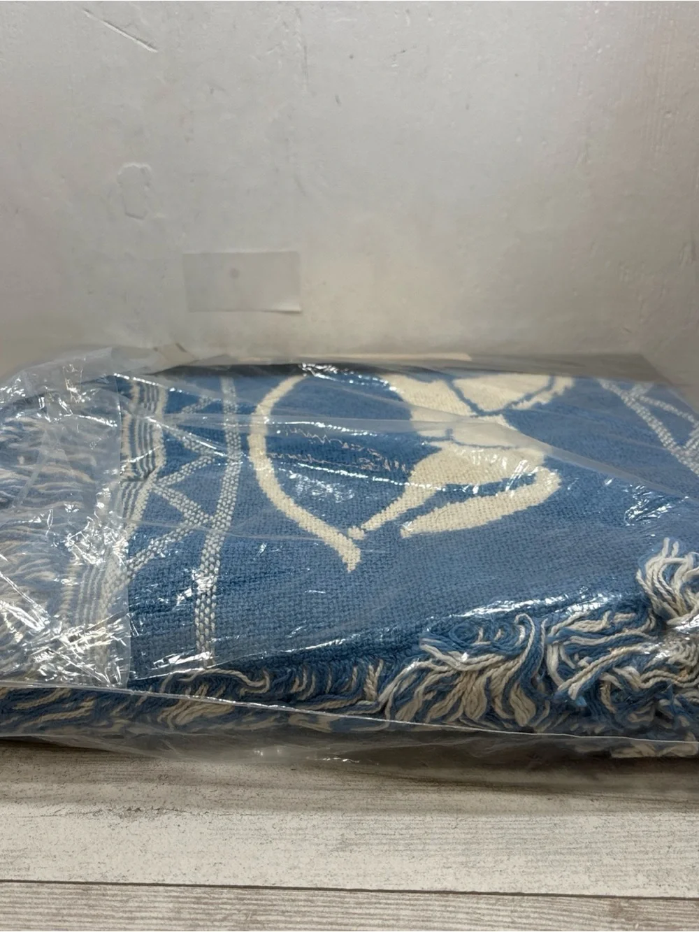 NEW Vintage Fieldcrest Loom Woven Throw Blanket Blue & White 50
